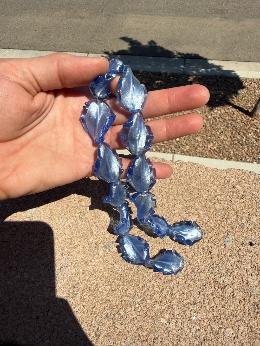 Vintage Murano Glass Beads Blue Silver Foil Leaf Strand Italy